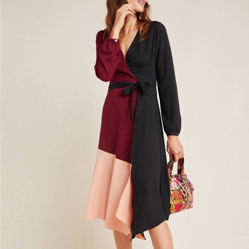 Anthropologie HUTCH Rashida Colorblocked Midi Wrap Dress